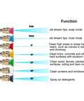 Diagram showing 7 nozzle spray angles of X-887 High Pressure Washer Gun With Foam Cannon Kit for various cleaning functions.