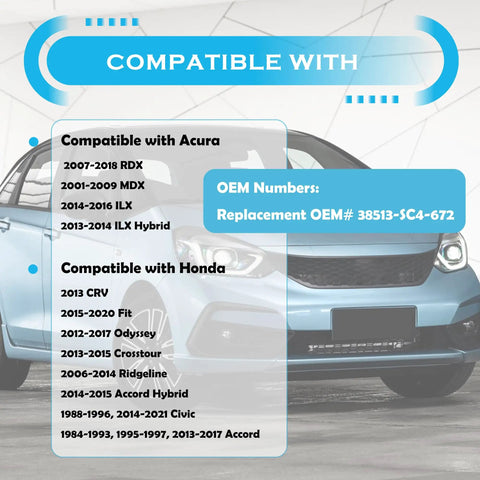 Compatibility list for Blue Windshield Washer Fluid Cap Replacement 38513 SC4 672 showing Acura and Honda models.