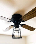 Ceiling fan with Farmhouse Vintage Industrial Wire Cage Pendant Light Shade Open Style Lamp Guard