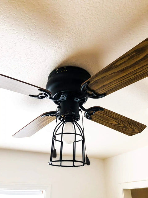 Ceiling fan with Farmhouse Vintage Industrial Wire Cage Pendant Light Shade Open Style Lamp Guard