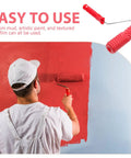 Premium Textured Rubber Paint Roller For Wall Decor And DIY Room Makeovers Featuring A Crystal Clear Embossed Design in use on red wall.