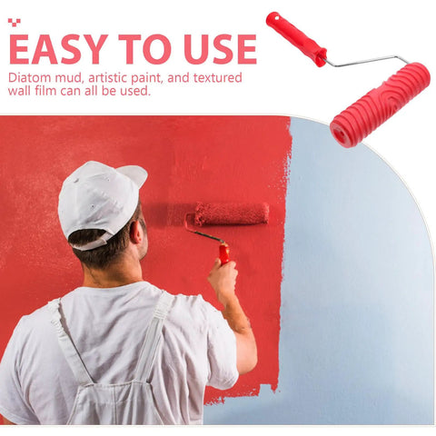 Premium Textured Rubber Paint Roller For Wall Decor And DIY Room Makeovers Featuring A Crystal Clear Embossed Design in use on red wall.