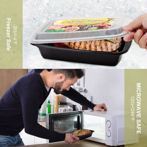 Person using 15 Pack 32oz Meal Prep Containers Set With Leakproof Lids, BPA Free, Microwave Safe, holding container with food