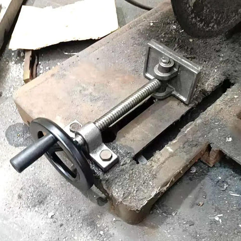 Close-up of Heavy Duty Cutting Chop Saw With Quick Release Vise Clamp For Metal Cutting And Circular Saw Attachments
