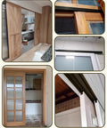 Heavy Duty Barn Door Slide Track Kit With Foolproof Four Roller Wheels Sick Durability Handles Two Hundred Pounds Matte Black Finish Easy Setup Smooth Glide installed in modern wooden doorways.