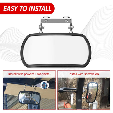 Rock Solid Magnetic Side Mirror For Tractors And Lawn Mowers With Slick Wide Angle Convex Glass, easy install overview.
