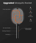 Electric Fly Zapper Racket 3800V Battery Powered Handheld Pest Control With 3 Layer Protection Grid showing features and design