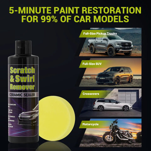 DIY Car Scratch Remover Kit For At Home Paint Repairs No Pro Needed, shown with bottle and applicator pad