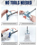 Installation steps for the Built Tough 59 Inch Commercial String Mop System with a metal frame and washable refills.