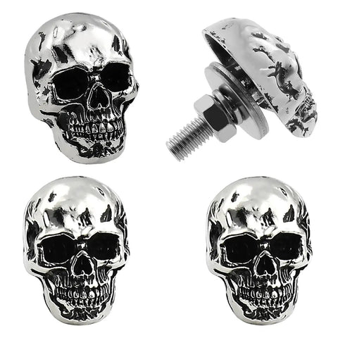 Skull License Plate Screws And Fasteners Kit For Cars Trucks Motorcycles And All Vehicles Aluminum Alloy 4 Pcs Silver