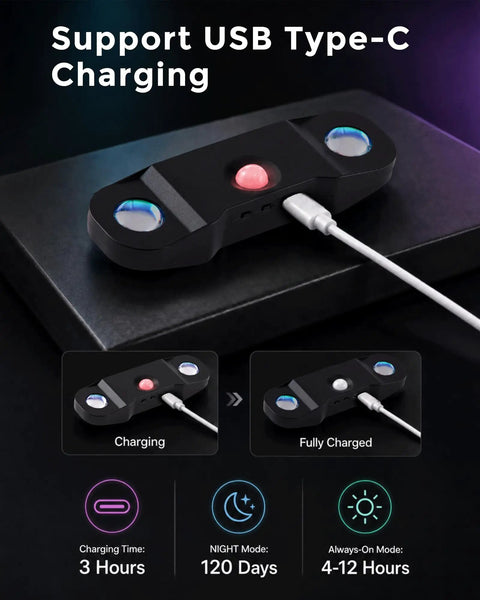 Rechargeable Motion Sensor Light Indoor, Magnetic RGB Wall Sconces 4 Pack charging via USB Type-C with indicator lights.