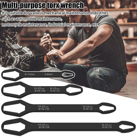 Person using Self Tightening Multifunctional Wrench Set Four Piece Universal Wrenches 8 To 22 mm Chrome Vanadium Steel