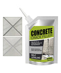 Heavy Duty Concrete Crack Filler And Waterproof Sealant For Patios And Garages Fast Drying Flexible Patch shown with application example on tiles.