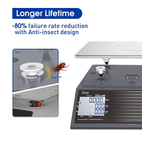Digital Price Computing Scale 60Lb 0.02Lb NTEP Certified For Trade With Dual LCD Displays showing anti-insect design feature