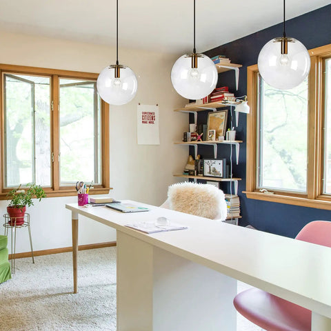 Glass Ball Lampshade Pendant Light With E27 Socket Vintage Brass Gold Head Hanging Droplight For Living Room Dining Hallway