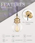 Gold Pendant Light For Kitchen Island With Clear Glass Globe 5 Inch Hanging Light Fixture Modern Bluebell Inspired Design