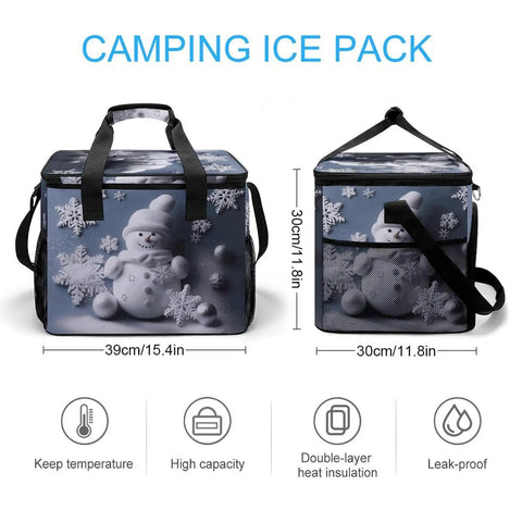 Go-To Insulated Picnic Backpack Tote With 30L Capacity, Leakproof Cooler Bag featuring snowman stars and snowflakes design