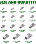 Woodruff key set: carbon steel half-mmoon keys, 150 pcs in 15 metric sizes (front view)