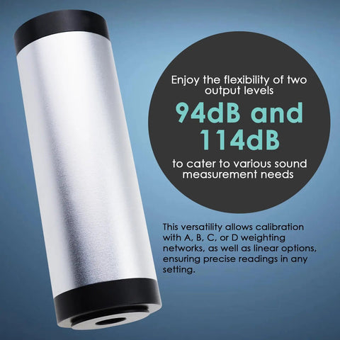 Sound Level Calibrator For Noise Measurement Pro Grade Decibel Meter Calibration With 94dB And 114dB Outputs in metallic casing