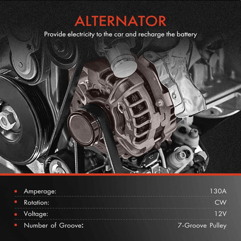 Close-up of Reliable 12V 130Amp Alternator For Honda Accord And Acura TSX 2008-2012 2009-2014 2.4L L4 With 7 Groove Pulley CW Rotation S7