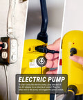 Plugging in the Heavy Duty 12V DC Electric Drum Pump For Quick Liquid Transfer With Precision Digital Flow Meter and Adjustable Nozzle.