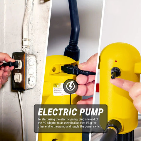 Plugging in the Heavy Duty 12V DC Electric Drum Pump For Quick Liquid Transfer With Precision Digital Flow Meter and Adjustable Nozzle.