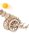 3D Wooden Cannon Catapult Puzzle Kit For Adults And Kids STEM Building Toy DIY Model Kit For Family Fun Colorable Wooden Craft Educational Wood Puzzle Interactive Desktop Game wooden cannon on wheels with orange ball