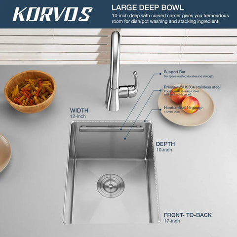 Bar Sink Kitchen Sink 14x19 Workstation Ledge Undermount Single Bowl Made From 16 Gauge SUS304 Stainless Steel With Bamboo Cutting Board