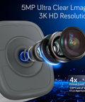 No Drill Magnetic Window Camera With 32GB SD Card 3K 5MP HD lens assembly showing layers and zoom capability