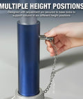 Close-up of 3 Ton Aluminum Jack Stands With Locking Pins For Cars, SUVs And Light Duty Trucks, Lightweight Blue And Silver
