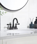Oil Rubbed Bronze Centerset Bathroom Faucet With Two Handles For Three Hole Sinks 4 Inch Swivel Spout Overflow Pop Up Drain