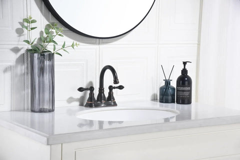 Oil Rubbed Bronze Centerset Bathroom Faucet With Two Handles For Three Hole Sinks 4 Inch Swivel Spout Overflow Pop Up Drain