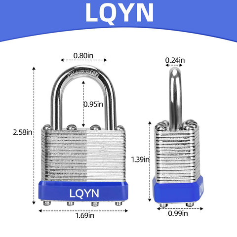 Keyed Alike Laminated Heavy Duty Padlock Set Six Pack 40mm 1 9 16 Inch Wide Body With Hardened Normal Shackle dimensions