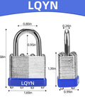 Two 12 Pack Laminated Steel Padlocks Keyed Alike 40mm Wide Body With Normal Shackle, brass cylinder, blue base shown side by side