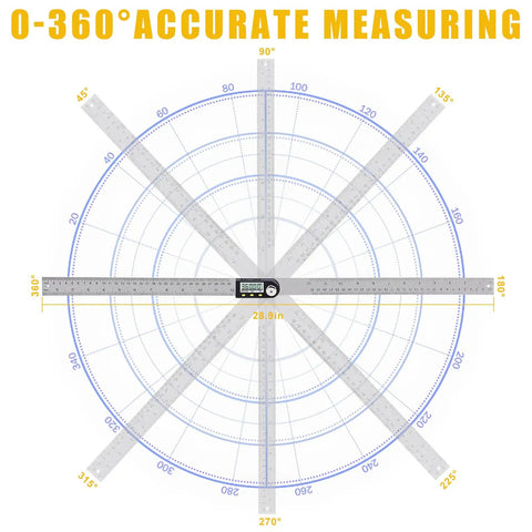 Killer Accuracy 12 Inch Digital Angle Finder And Stainless Steel Protractor For Woodworking and Carpentry measuring angles up to 360 degrees.