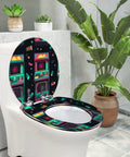 Seamless Toilet Seat, Bathroom styled with a colorful arcade design, fitting standard toilets with versatile size compatibility.