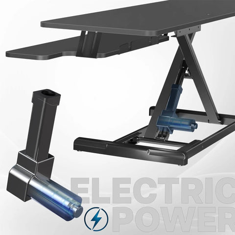 36 Inch Electric Desk Converter For Sit To Stand Dual Monitor And Laptop Workstation With Wide Keyboard Tray, electric power focus.