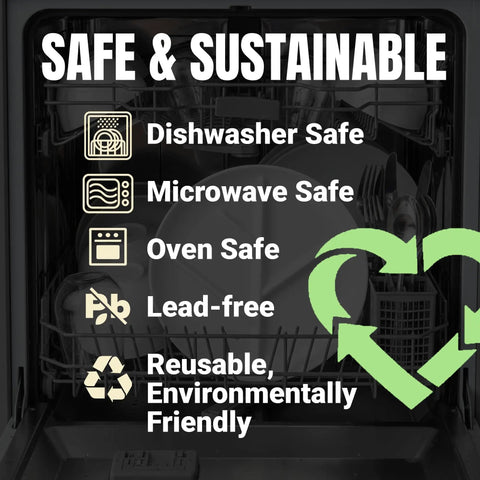 Porcelain Portion Control Plate Set Of 2 9 Point 3 Inch Divided Dinner Plates in dishwasher showing safety icons