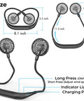 Dimensions and features of Portable Neck Fan for Hands Free Cooling, Lightweight Wearable Personal Fan With 360 Degree Adjustability And Ultra Quiet, Strong Wind, Ideal for Travel, Cruise, Outdoors, Sports, Hot Flashes And Summer