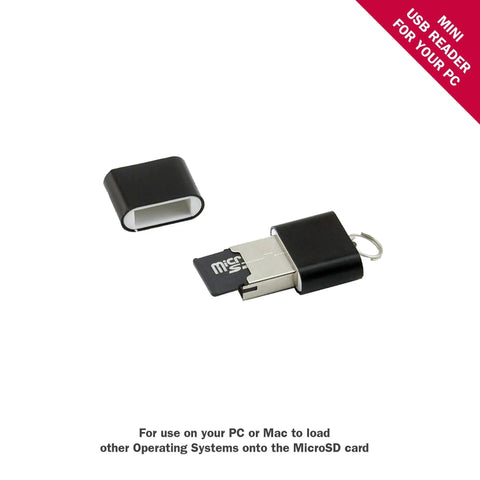 Raspberry Pi 4 Starter Pack Rolling In Solid 4 Gigabyte Ram Beast Mode Quad Core Chip Paired With A Sneaky Loaded 32 Gb Memory Stick fully decked out with mini USB reader for PC.