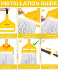Installation guide for Commercial Heavy Duty Mop Pack with cotton loop head and long handle for easy use and assembly.