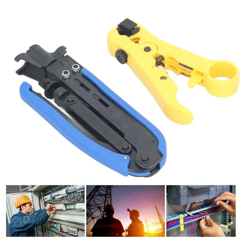 Coaxial Cable Crimping Pliers Set For RG6 RG59 RG11 F Connectors All In One Adjustable Crimper And Stripper Tool Kit