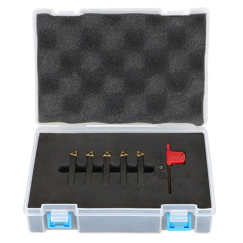 Five Piece One Quarter Inch Shank Indexable Lathe Tool Holder Set With Carbide Inserts For Finishing Inner Hole Turning Reaming And Boring