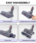 High Torque Brush Head Replacement For Dyson V11 V15 V10 V8 V7 Vacuums, easy disassembly steps shown with tools and reusable parts.