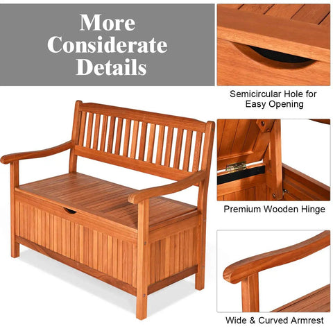 Outdoor Dope Wood Storage Bench Deck Box With Inner Removable Dust Proof Lining And Portable Handles In Eucalyptus Wood
