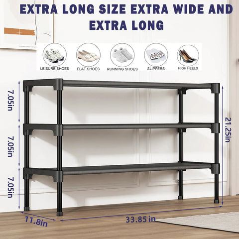 Three Tier Shoe Rack For Closet Front Door Entryway And Garage, Stackable Freestanding And Freely Combinable Shoe Storage