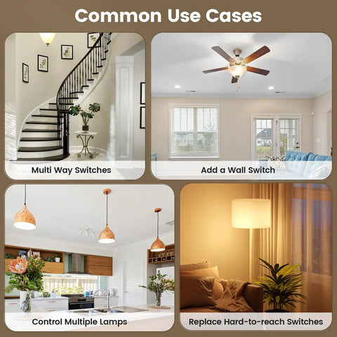 Common use cases for Wireless Light Switch And Receiver Kit with Decorator Rocker Wall Switch in various home settings