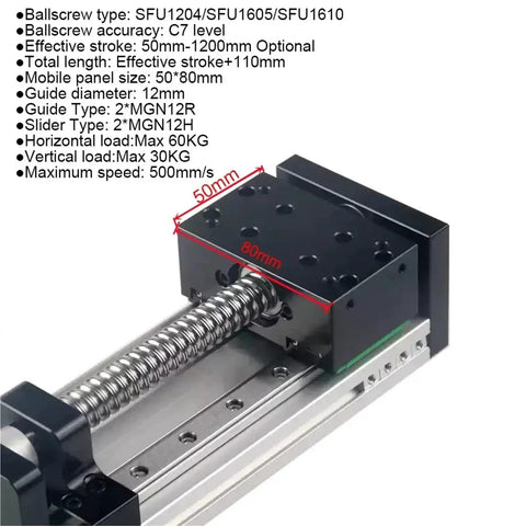 Hefty Double Linear Rail X Y Z Axis Slide Stage With Sfuh1605 Ball Screw, Nema 23 Mount, 80mm width and 50mm depth.