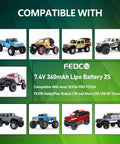 Image showing various RC models compatible with 7.4V 360mAh LiPo RC Battery Pack With JST MJ PH2.0 MX2.0 Discharge Plug For SCX24 And WLtoys