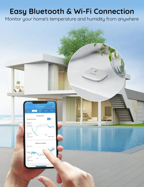 WiFi Thermometer Hygrometer With App Alerts And Real Time Temperature Humidity Monitoring 2.4GHz WiFi Bluetooth Sensor on a table